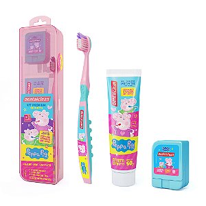 Kit Premium Peppa Pig Creme Dental Escova de Dente  Fio Dental Crianças