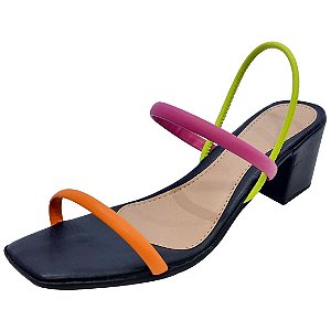Sandália com Tiras Salto Médio - Preta, Laranja, Pink e Lemon