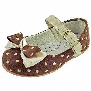 Sapato Boneca Baby com Laço e Coração - Marrom