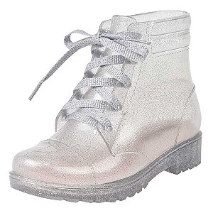 Galocha Coturno Tratorada Dance Baby - Glitter Prata Transparente