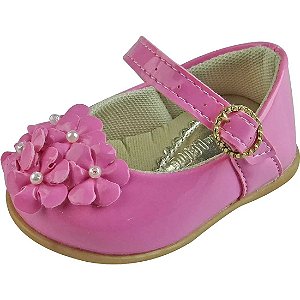 Sapato Boneca Baby com Flor - Rosa