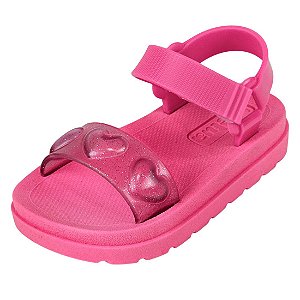 Sandália Baby Coração - Pink e Transparente Glitter