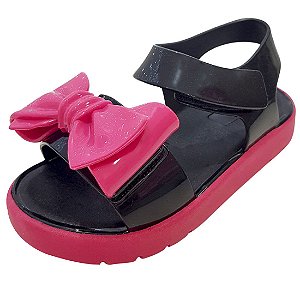 Sandália Infantil com Laço - Preto e Pink