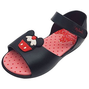 Sandália Disney Minnie Fun Cupcake - Preta e Vermelha