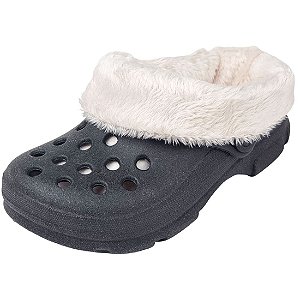 Babuche Clog Cross Infantil com Pelo - Preto