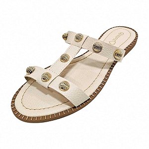 Sandália Rasteira Shell Ouro - Creme