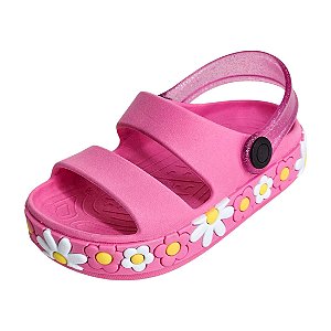 Sandália Clog Infantil Margaridas - Rosa Chiclete Glitter
