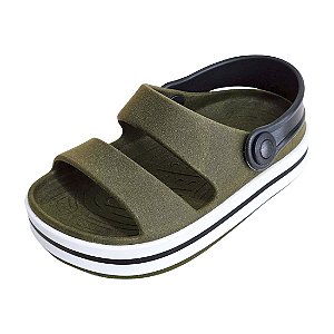 Sandália Clog Infantil Listras - Verde Militar
