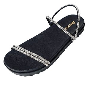 Sandália 2 em 1 Tratorada 2 Tiras Strass - Preto