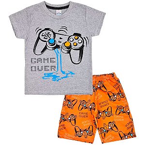 Conjunto Infantil Menino Game Over - Cinza e Laranja