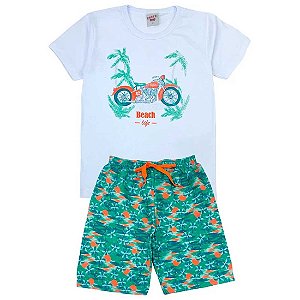 Conjunto Infantil Menino Beach Life - Branco e Verde