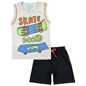 Conjunto Infantil Menino Skate Board - Cinza e Preto