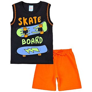 Conjunto Infantil Menino Skate Board - Preto e Laranja
