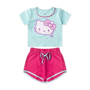 Conjunto Infantil Menina Lacinho Hello Kitty - Azul e Pink