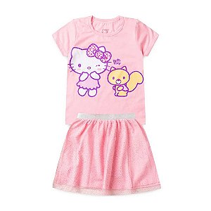 Conjunto Infantil Menina Gatinho Hello Kitty - Rosa