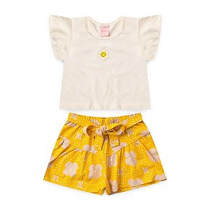 Conjunto Infantil Menina Patch Margarida - Creme e Amarelo