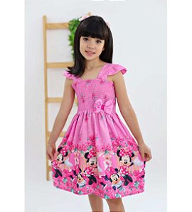 Vestido Infantil Ciganinha com Lastex Minnie - Pink