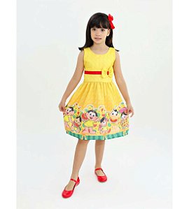 Vestido Infantil Drapeado com Laço e Lastex Magali - Amarelo