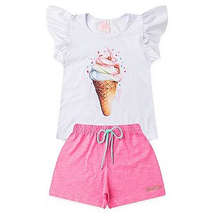 Conjunto Infantil Menina Sorvete - Branco e Rosa