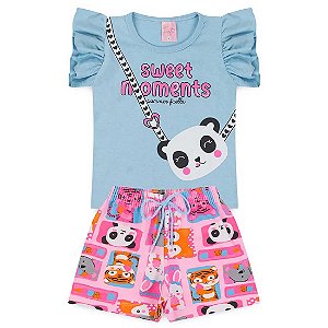 Conjunto Infantil Menina Sweet Moments - Azul Bebê e Rosa