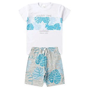 Conjunto Infantil Menino Holiday Time - Branco e Cinza