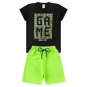 Conjunto Infantil Menino Game Mega - Preto e Verde