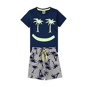 Conjunto Infantil Menino Palmeira Feliz - Azul e Cinza