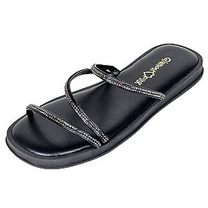 Sandália Flatform 3 Tiras com Strass - Preto