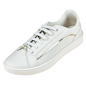 Tênis Elástico com Corrente e Detalhe Lateral - Creme e Ouro Light