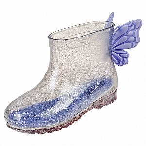 Bota Galocha Baby Borboleta - Prata Incolor e Lilás