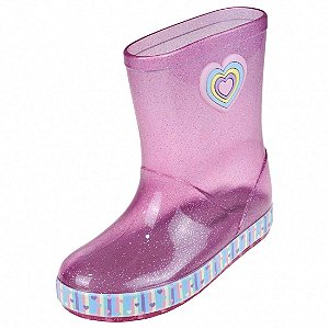 Bota Galocha Infantil Coração - Pink Glitter