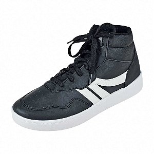 Tênis Cano Alto Detalhe Lateral - Preto e Branco