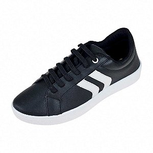 Tênis Basic Elástico com Faixas Laterais - Preto e Branco