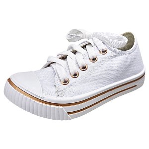 Tênis Infantil Básico Escolar - Branco e Ouro