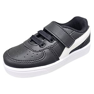 Tênis Infantil Cadarço Elástico e Crepe Onda - Preto e Branco