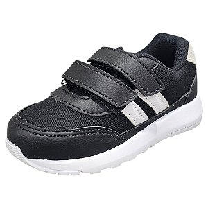 Tênis Infantil Crepe 2 Listras - Preto e Branco