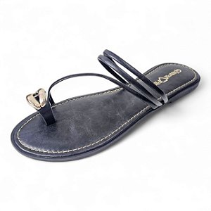 Sandália Rasteira Cruzada com Fivela Dourada - Preta