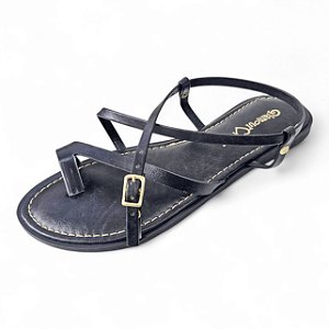 Sandália Rasteira Cruzada de Dedo - Preta