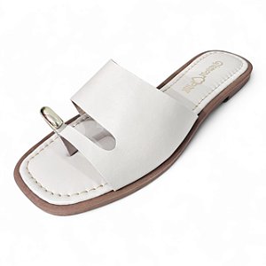 Sandália Rasteira de Dedo Faixa Fivela Dourada - Off White