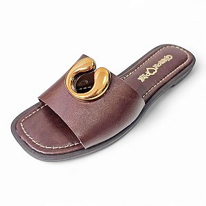 Sandália Rasteira Faixa com Fivela Âmbar - Marrom