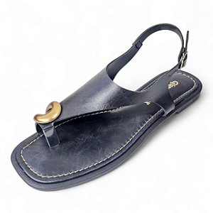 Sandália Rasteira de Dedo Fechada com Fivela Cobre  - Preta