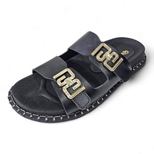 Papete Birken 2 Fivelas Quadradas Douradas - Preta