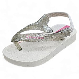 Chinelo Ipanema Baby com Elástico - Bege Glitter