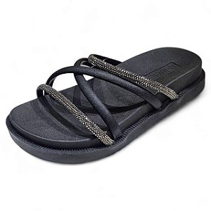 Rasteirinha X Lara com Strass - Preta