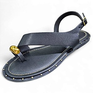 Sandália Rasteira Cruzada com Fivela - Preta