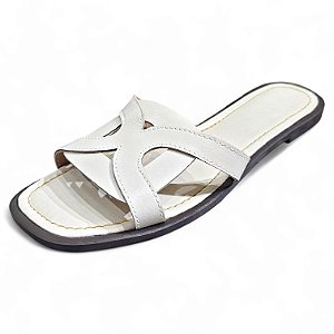 Sandália Rasteira com Detalhe Frontal - Off White