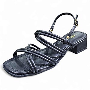 Sandália Cruzada Salto Médio - Preta