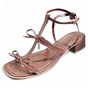 Sandália Salto Bloco com Lacinhos - Marrom