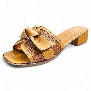 Tamanco Salto Médio Tressê com Laço - Caramelo