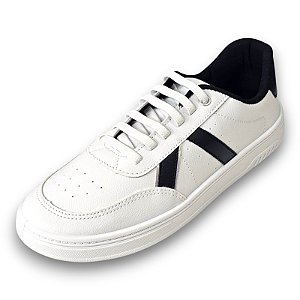 Tênis Cadarço Elástico com Detalhe Lateral - Branco Preto